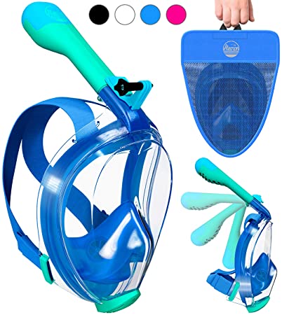 Aleoron - Foldable Full Face Snorkel Mask for Adults and Youth (Women & Men) - Anti Fog Snorkeling Mask Full Face with Action Camera Mount - UV Panoramic 180 Dive Mask Seaview Diving Mask Set