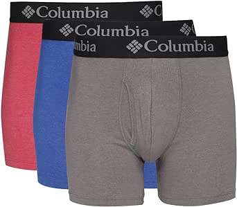 Columbia Men's Performance Cotton Stretch Boxer Briefs 3 Pack, Red/Blue/Grey, X-LARGE