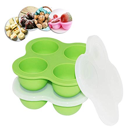 4 Cups Silicone Egg Bites Molds with Lid for Instant Pot Accessories Baby Food Freezer Tray Reusable Storage Container Dishwasher Safety Sunsign Green(2 Pack)