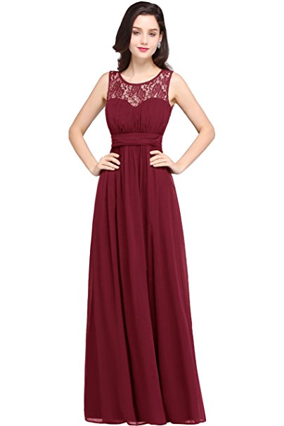 Babyonlinedress Sleeveless Slim fit Lace chiffon Long bridesmaid dress