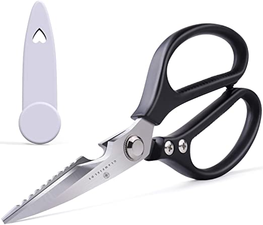 GLAMFIELDS Kitchen Shears Premium Heavy Duty Shears with Blade Cover Ultra Sharp Stainless Steel Multi-function Kitchen Scissors for Meat Seafood Fish Vegetables Herbs