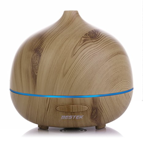 BESTEK Wood Grain Essential Oil Diffuser, Aromatherapy Ultrasonic Cool Mist Aroma Humidifier with 7 changing LED light, Waterless Auto Shut-off ,Safety---300ml