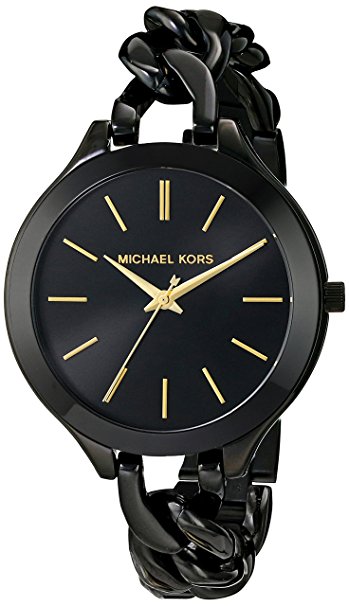 Michael Kors Women's MK3317 Slim Runway Analog Quartz Black Stainless Steel Watch