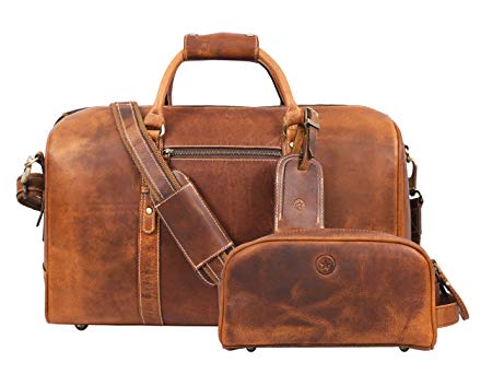 Leather Travel Duffle Bag | Gym Sports Bag Airplane Luggage Carry-On Bag | Gift for Father's Day By Aaron Leather (Tortilla)