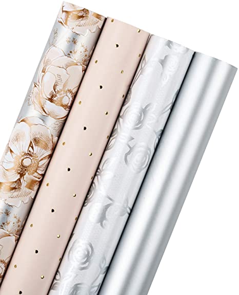 WRAPAHOLIC Wrapping Paper Roll - Elegant Floral and Lace Printed for Wedding, Birthday, Holiday, Party, Baby Shower - 4 Rolls - 30 Inch X 120 Inch Per Roll