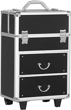 HOMCOM Valise trolley maquillage mallette cosmétique vanity poignée télescopique réglable 36L x 23l x 58H cm alu ABS noir