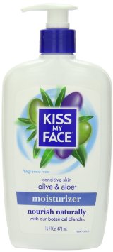 Kiss My Face Sensitive Skin Natural Moisturizer with Olive Oil and Aloe Vera Fragrance Free Body Lotion 16 Ounce