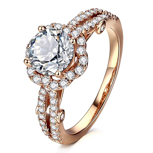 AllenCOCO Cubic Zirconia Ring 14K Gold Plated Halo Engagement Wedding Rings for Women