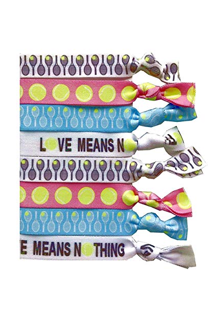 8 Piece Tennis Hair Elastic Set - Accessories for Players, Women, Girls, Coaches, Doubles Partners, High School Tennis Teams, Women's Leagues -MADE in the USA