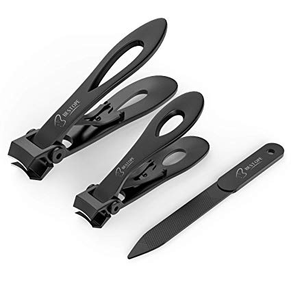 BESTOPE Nail Clippers Set,Black Fingernail & Toenail Clippers & Nail File,Nail Cutter Trimmer Set with Metal Case,15mm Wide Jaw Opening,Good Gift for Women and Men
