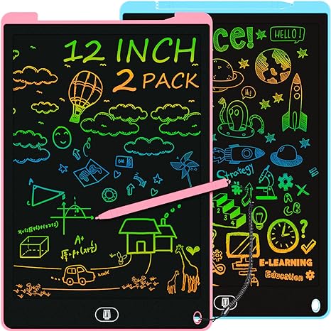 12 Inch LCD Writing Tablet,[2 Pack] Electight Colorful Drawing Board, Eye Protection Doodle Scribbler Pad, with Lock & Delete FUNC, Toys & Gifts for Kids & Adults at Home, School - Blue & Pink