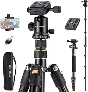 K&F Concept Tripod with Phone Mount and Remote, 72''/184cm Camera Tripod Monopod with 360 Panorama Ball Head Quick Release Plate for DSLR Camera, Camcorder, iPhone,Max Load 22lbs/10kg