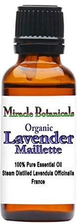 Miracle Botanicals Organic Maillette Lavender Essential Oil - 100% Pure Lavendula Officials - 10ml or 30ml Sizes - Therapeutic Grade - French Maillette 30ml