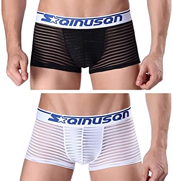 2 Pack Men Boxer Briefs Shorts Soft Underpants See-through Transparent Sexy Underwear Trunk For Man
