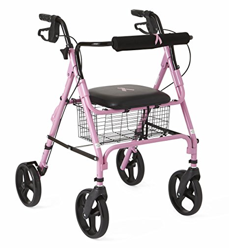 Medline Breast Cancer Awareness Folding Rollator Walker with 8" Wheels, Pink