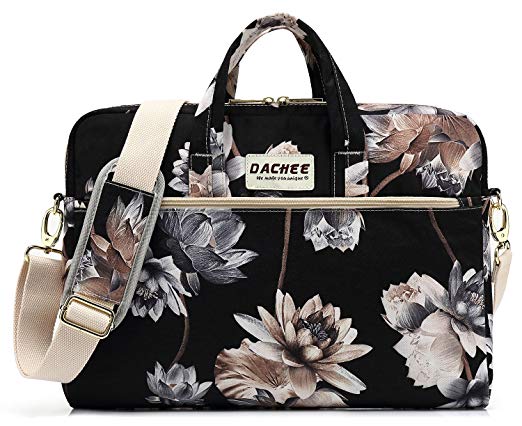 DACHEE Black Lotus Pattern 15 inch Waterproof Laptop Shoulder Messenger Bag for 14 Inch to15.6 inch Laptop and MacBook Pro 15 Laptop Case