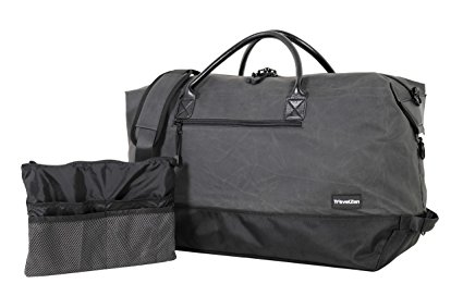 Waxed Canvas Duffel Bag w Detachable Bag & Shoulder Strap, Real Leather Handles