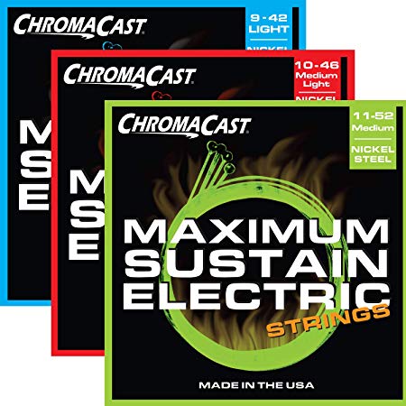 ChromaCast Electric Guitar String Sampler Pack. Includes Light, and Medium Gauges (CC-MAXSUSTAIN)