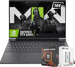 HP RTX 4050 Gaming Laptop Victus 15.6" FHD IPS, 6-Core AMD Ryzen 5-8645HS (Beat i7-1355U), Backlit KB, RJ45, Bluetooth 5.3, Long Battery Life, W/128GB SSD, Windows 11 Home(32GB GDDR5|1TB SSD)