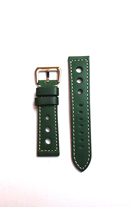 PANERAI 22mm Green Pilot Racing Style Heavy Leather Watchband with S/S Buckle