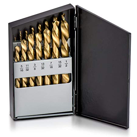 Neiko 10037A Left Hand Drill Bit Set, 15 Piece | M2 HSS With Titanium Nitride Coating | SAE (1/16" - 1/2") (Renewed)