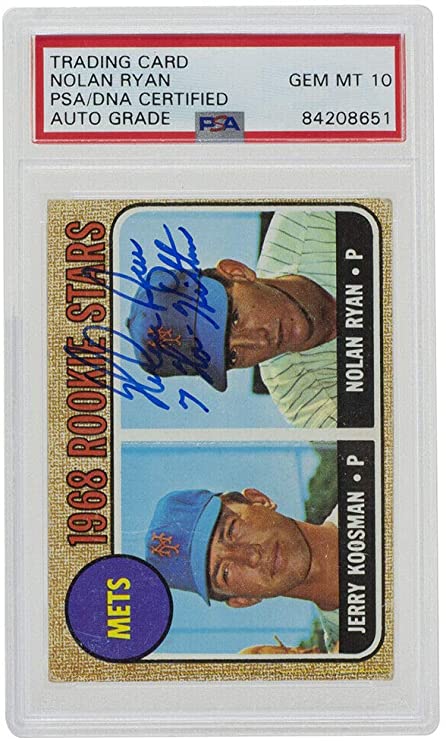 Nolan Ryan Autographed Signed 1968 Topps #177 Rookie Stars Card 7 No Hitters PSA/DNA GM 10