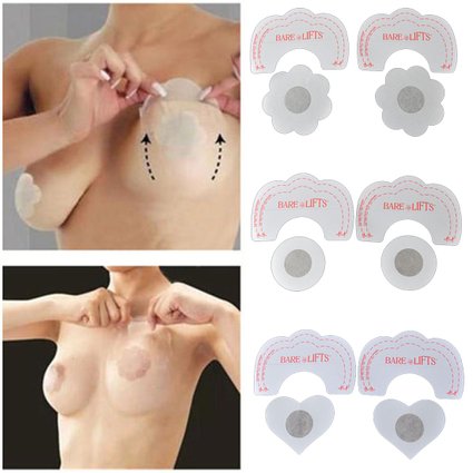 10 x Nipple Pasties Nippleless Cover & 10 x Bra Lift Tape Adhesive Disposable