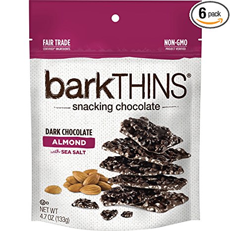 barkTHINS Snacking Dark Chocolate, Almonds with Sea Salt, 4.7 Ounce (Pack of 6)