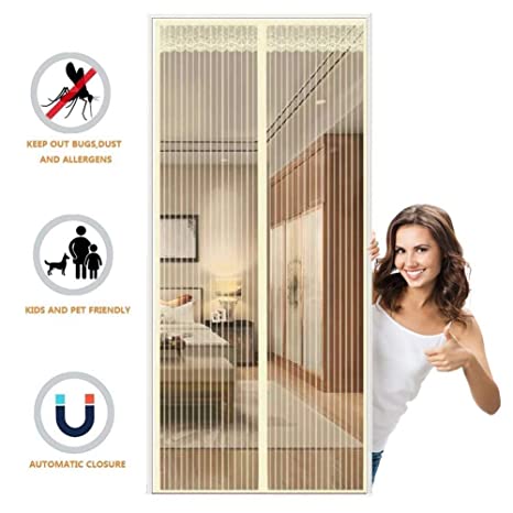 Karp Mosquito Magnetic Screen Door Full Frame Curtain With Hook and Loop Fastener Tape (90 Cm W X 210 Cm H) - Cream Color