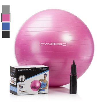 Exercise Ball with Pump, GYM QUALITY Fitness Ball by DynaPro Direct. More colors and sizes available aka Yoga Ball, Swiss Ball