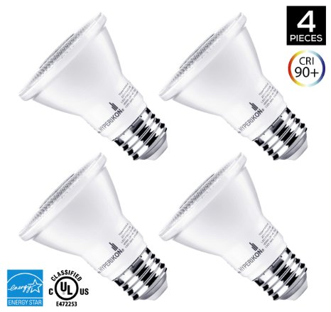 4-Pack of Hyperikon PAR20 LED Bulb, 8W (50W equivalent), 4000K (Daylight White), CRI90 , Flood Light Bulb, 40° Beam Angle, Medium Base (E26), Dimmable, UL-Listed