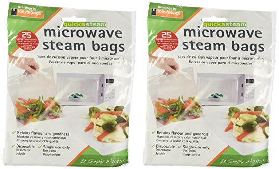 Set of 25 Quickasteam Microwave Steamer Bags, 2-Pack