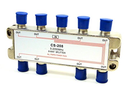 Philmore 2GHZ  High "Q" 8-Way Low Loss Coaxial Satellite TV Signal Splitter With Weather Caps, Commercial Grade; CS208