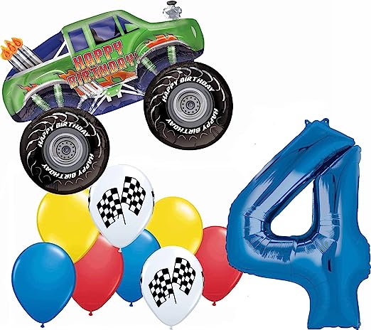 Monster Truck 4th Birthday Party Supplies 10pc Balloon Bouquet Decorations