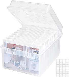 Lifewit Aufbewahrungsbox, 13x18cm 5R, Foto-Organizer, 9 innere Bildbehälter, durchs. Fotoboxen, Samenaufbewahrung, Bastelbox f. Karten, Bilder, Stempel, Bürobedarf, mit 1 Blatt Etikettensticker