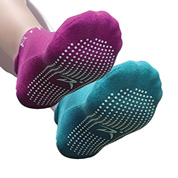 Non Slip Anti Skid Grip Socks (2 Pairs) (Perfect for Pilates, Yoga, Barre, Dance, Martial Arts, Trampoline, Fitness, Hospital, Rehab, Home & Body Balance)