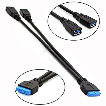 RAYSUN Dual 2 Port USB 3.0 A Type Female to 20 Pin Box Header Female Slot Adapter Cable for USB Ports Directly to Computer Motherboard