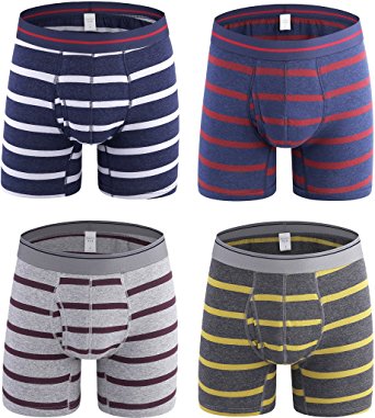 U-lite Men's Classic Stripe 100 cotton Open Fly Boxer Briefs Underwear