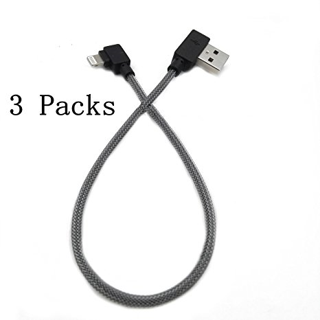 YICHUMY 3 Packs Fast Charging Cable for iPhone 7 plus Short Lightning Cable 90 Degree Iphone Cable 90 Degree Lightning Cord for iPhone 7 90 Degree Cord, 6s, 90 Degree iPhone Charger Cord (Black)