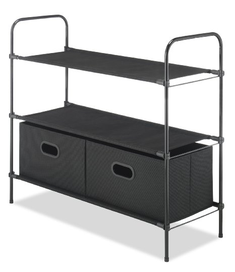 Whitmor Closet Organizer Collection 3 Tier Shelves with 2 Collapsible Drawers - Black Finish
