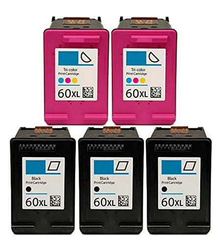 Remanufactured Ink Cartridge Replacement for HP 60XL 3 Black & 2 Color (5-Pack)