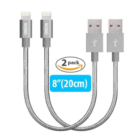 ONSON 2Pack 8 inch iPhone Lightning Cable Charging Cord Nylon Braided USB Cable 8 Pin Cable for iPhone 6/6s/6 plus/6s plus,5c/5s/5,iPad Air/Mini,iPod Nano(Gray)