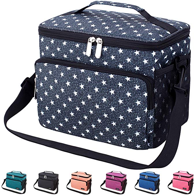 Leakproof Reusable Insulated Cooler Lunch Bag - Office Work School Picnic Hiking Beach Lunch Box Organizer with Adjustable Shoulder Strap for Women,Men and Kids-Gray Pentagram