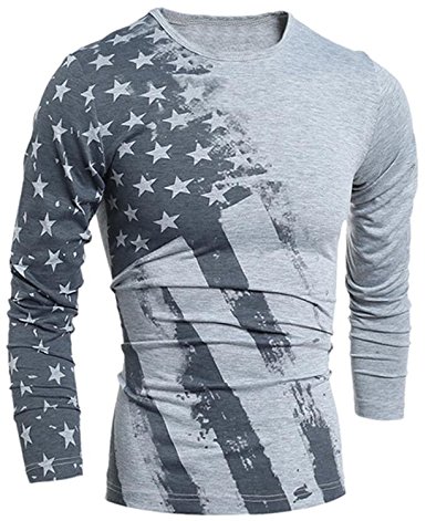 Zawapemia Mens American Flag Printed Long Sleeve Pullover Shirts