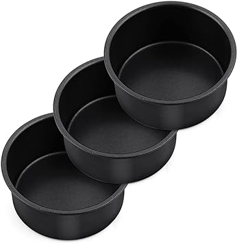 4 Inch Mini Cake Pan Set of 3, P&P CHEF Non-Stick Round Baking Cake Pans Tins for Small Tier Smash Cakes, Non-Toxic & Solid, Stainless Steel Core & Leak-Proof, Black