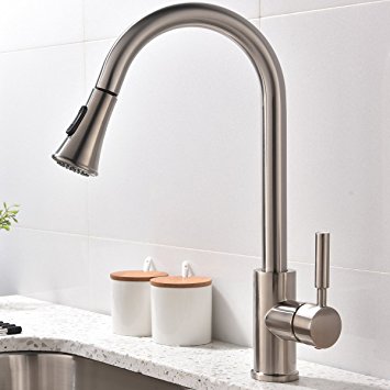 SHACO Streamline Brushed Nickel Stainless Steel Sprayer Single Lever Single Handle Pull Out Sprayer Kitchen Sink Faucet,Pull Down Sprayer Faucet