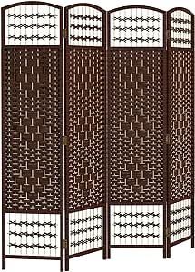 HOMCOM 4 Panel Room Divider, 5.6 ft Tall Folding Privacy Screen, Wave Fiber Freestanding Partition Wall Divider for Home Office, Brown