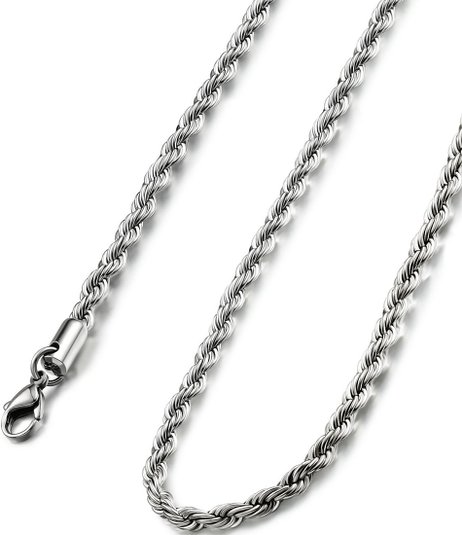 FIBO STEEL 4MM Stainless Steel Twist Rope Chain Necklace for Men Women,16-36 inches