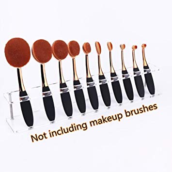 Yoseng Oval Makeup Brushes Holder 10Slot Arcylic Oval Makeup Brush Organizer Transparent Comestic Display Shelf (10holes)