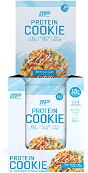 MusclePharm Combat Cookie Birthday Cake Protein Cookies by The Makers of Combat Crunch - Soft Baked Cookie drizzled with Vanilla Icing, Packed with 16G of Protein and 210 Calories, 12 Cookies
